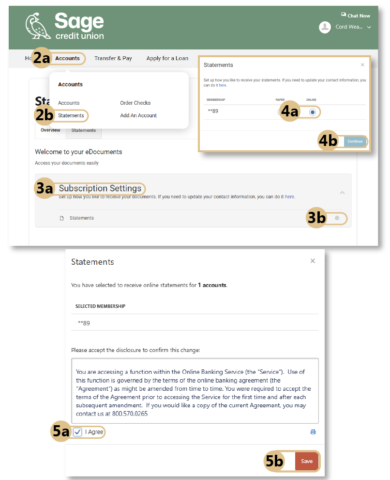 E-statement enrollment screenshots